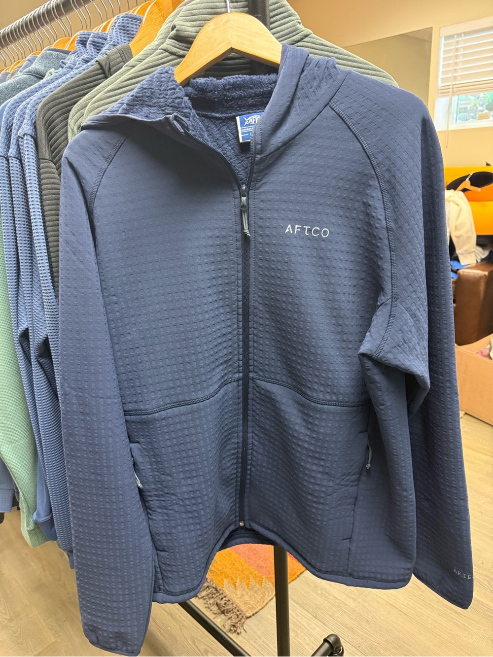 AFTCO Men’s Navy Full-Zip Textured Hooded Jacket